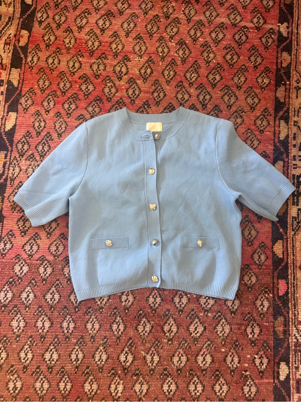 H&M Pale Blue Short-Sleeve Knit Cardigan with Pearl Buttons